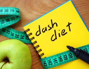 Notepad with dash diet, apple and measure tape; Blog: DASH Diet- What You Need to Know